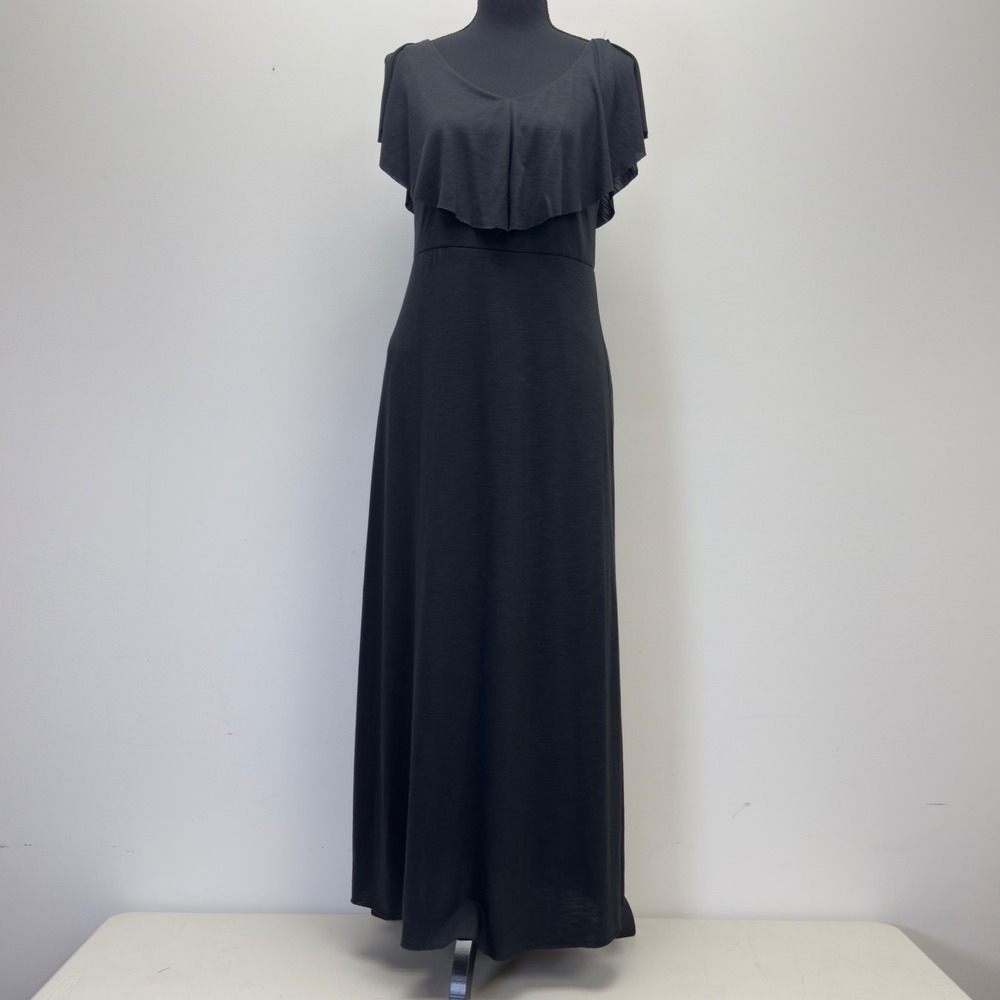 Soft‎ Surroundings Black Maxi Dress Womens PXS Sleeveless Ruffle V Neck - READ